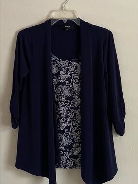 NAIF Navy Open-Front Cardigan with Paisley Tank